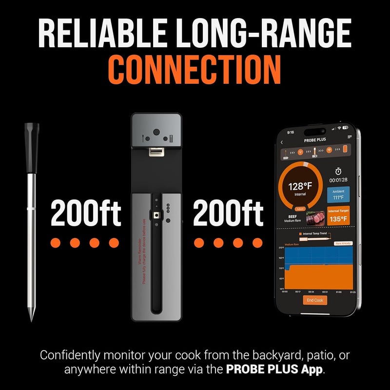 KAMDKI Upgraded Smart Bluetooth Wireless Meat Thermometer with Ultra-Thin Probe, 6 Sensors Accuracy Digital Food Thermometer 0.5S Instant Read, IP67 Waterproof for BBQ, Grill, Smoker, Oven, Air Fryer - Image 4
